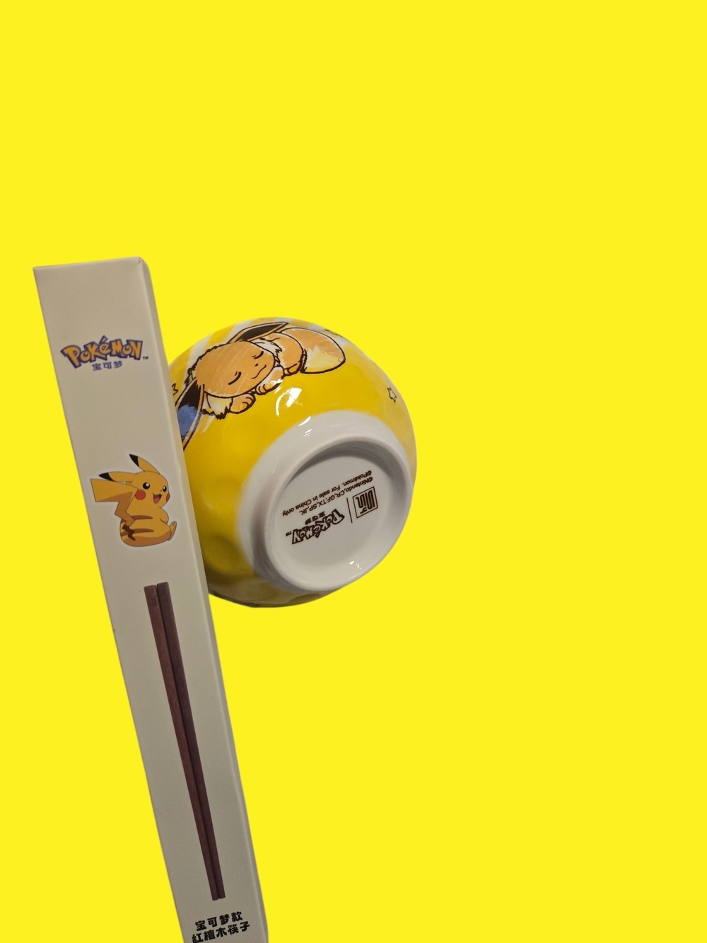 Pokémon Eevee Yellow Rice Ceramic Bowl with Chopsticks